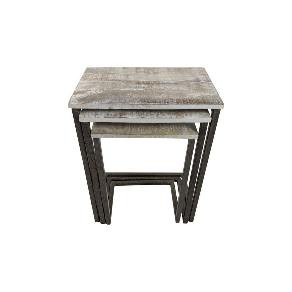 Addison 3-Piece Natural Driftwood and Aged Iron Nesting Table Set
