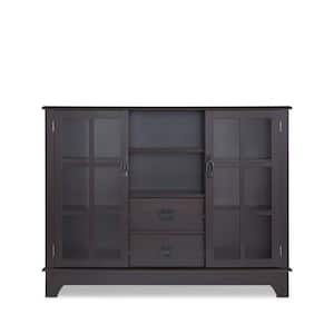 6-Shelf Espresso Glass Door Storage Cabinet with Open Space and 2-Drawer
