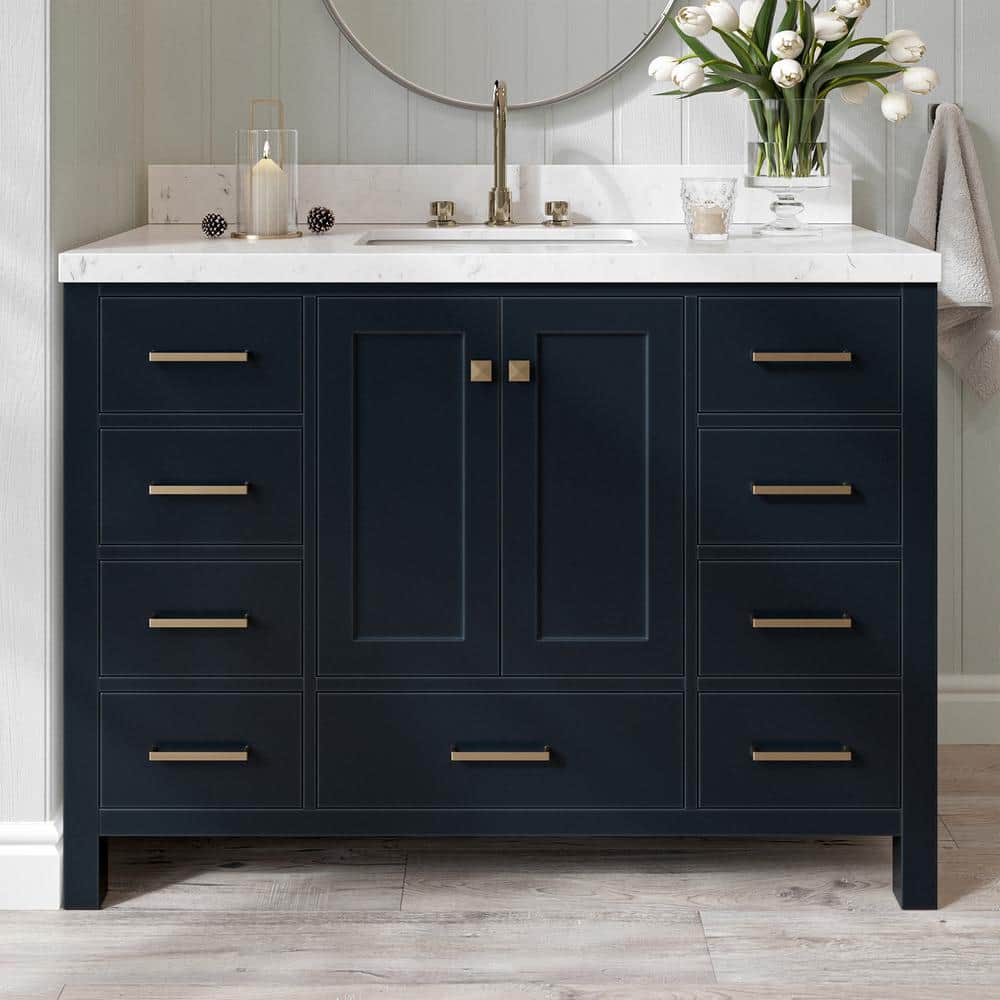 Cambridge 48 in. Single Sink Freestanding Bath Vanity in Midnight Blue with Carrara White Quartz Top & Sidesplash price history on PriceWatchPro