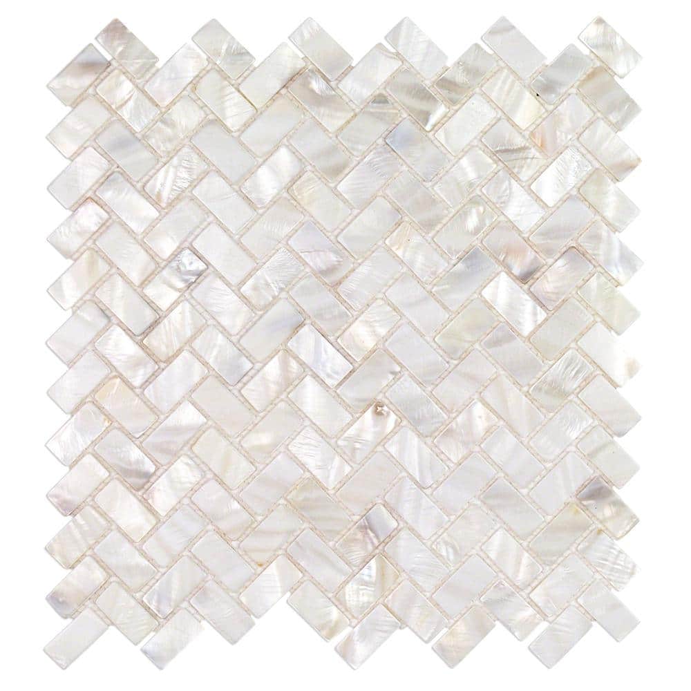 Pacif White Pearl Shell Herringbone Mosaic Tile