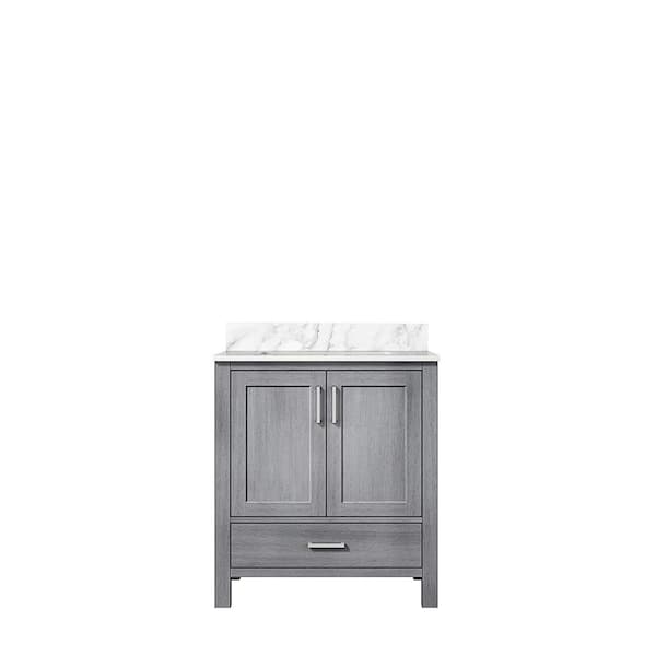 Jacques 30 in. W x 22 in. D Distressed Grey Bath Vanity and Carrara Marble Top