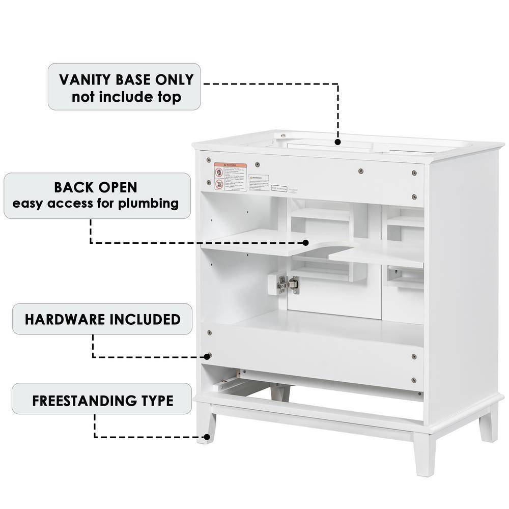White Solid Wood Freestanding Bathroom Vanity Cabinet with Drawer