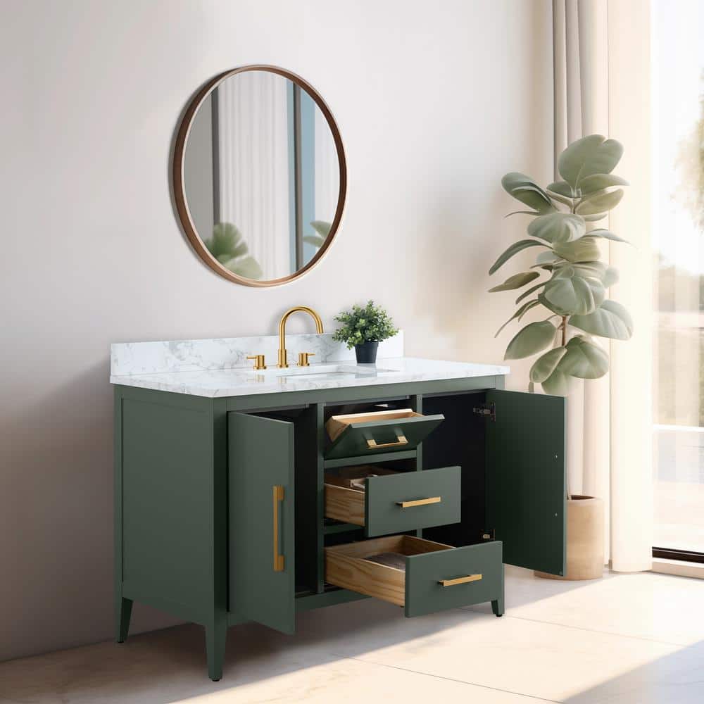 48'' Vintage Green Single Bathroom Vanity with Marble Top