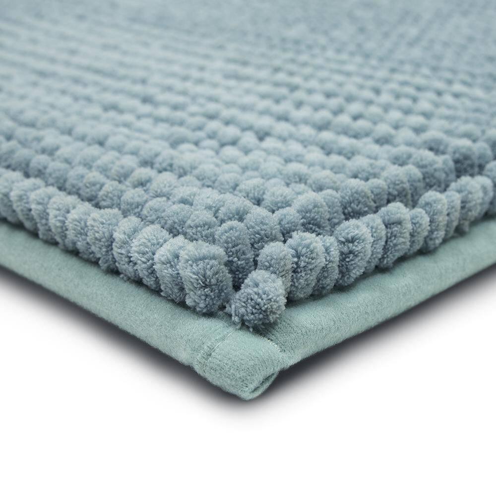 Glacier Blue Polyester Flat Pile Bathroom Rug 34" x 20"