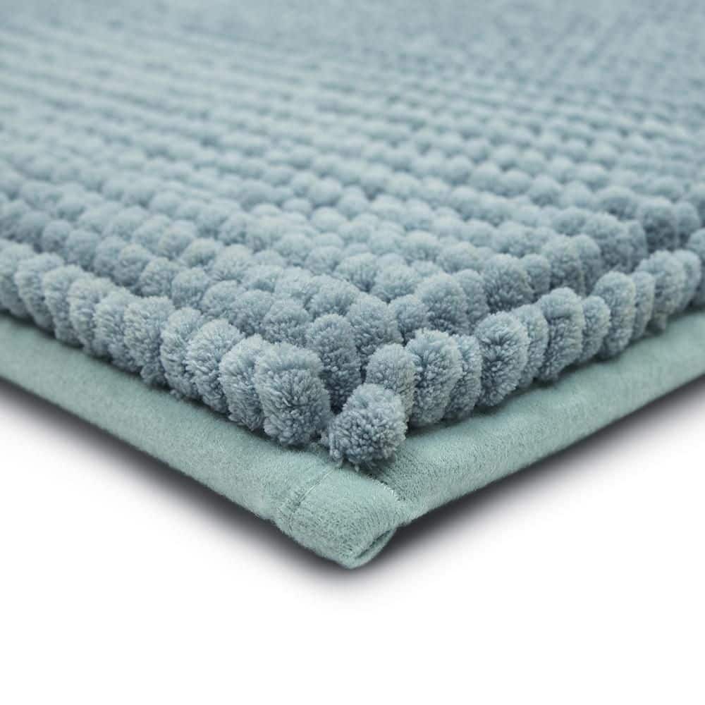 Glacier Blue Polyester Chenille Bath Rug with Memory Foam