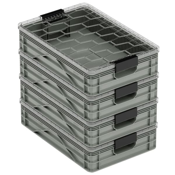Quarter Crate 4-Pack Heavy Duty Stackable Storage Bins with Lids and Dividers Aircraft