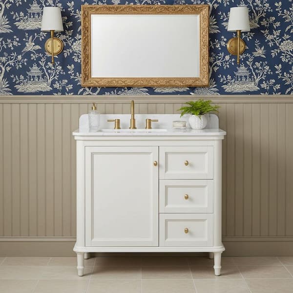Cliveden 36 in. Single Sink Freestanding Bathroom Vanity in Cameo White with Volakas Engineered Stone Top (Assembled)