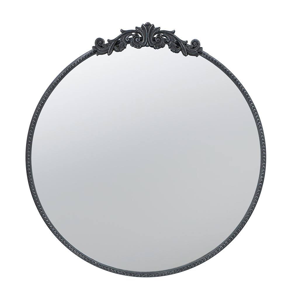 30 in. W x 32 in. H Black Baroque Inspired Arch Iron Frame Mirror