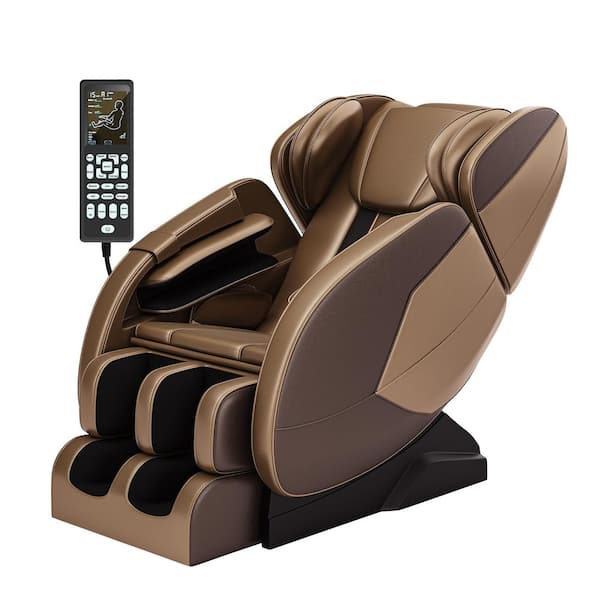 REAL RELAX Favor Brown Recliner with Zero Gravity, Full Body Air Pressure, Bluetooth, Heat and Foot Roller Massage Chair