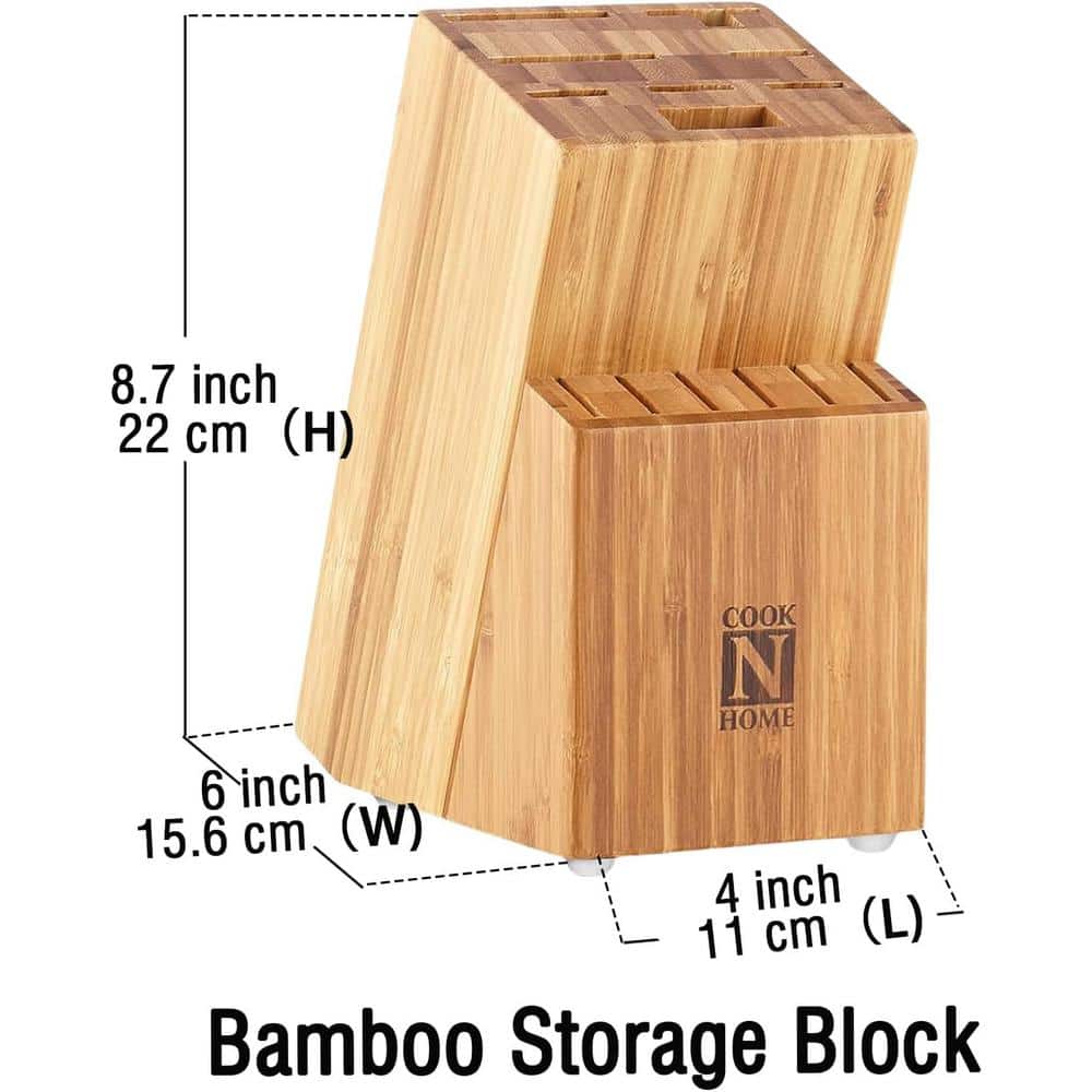 White 15-Piece Kitchen Knife Set with Bamboo Block