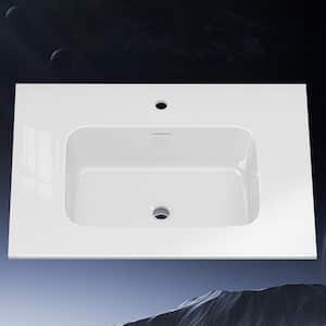 30 in. W x 22 in. D Solid Surface White Rectangular Single Integrated Sink Bath Vanity Top in Pure White