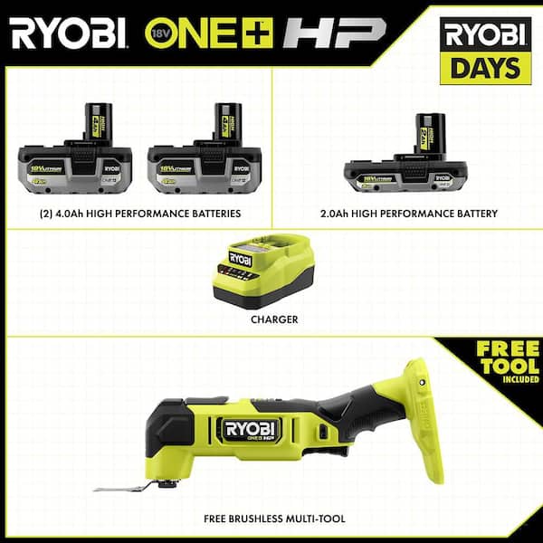 ONE+ HP 18V Brushless Cordless Multi-Tool Kit with (2) 4.0 Ah Batteries, 2.0 Ah Battery, and Charger
