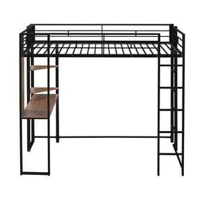 Black Twin Metal Loft Bed with 2-Shelves and 1-Desk