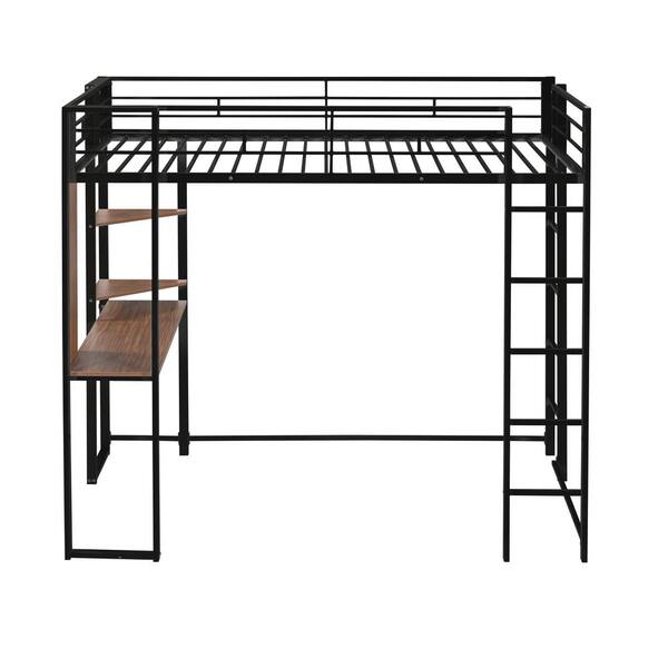 ATHMILE Black Twin Metal Loft Bed with 2-Shelves and 1-Desk
