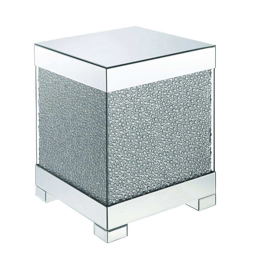 Mirrored Glass and Faux Crystal Rectangular End Table