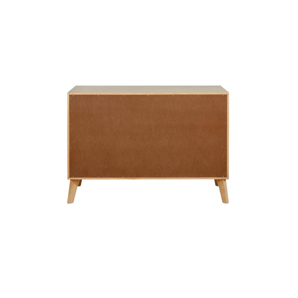 Mid-Century Natural Wood and Rattan 6-Drawer Dresser