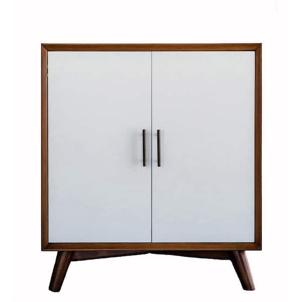 Alpine Furniture Flynn Small Bar Cabinet, Acorn and White 36in. H x 32in. W x 19in. D