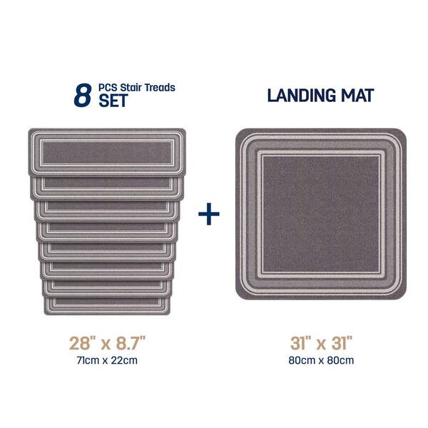 Sofihas Diamond Shag Stair Treads Indoor Carpet Treads for Steps - 31x31 Landing Mat - Grey/White