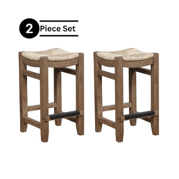 26 in. Newport Light Amber with Rush Seats Wood Counter Height Stools (Set of 2)