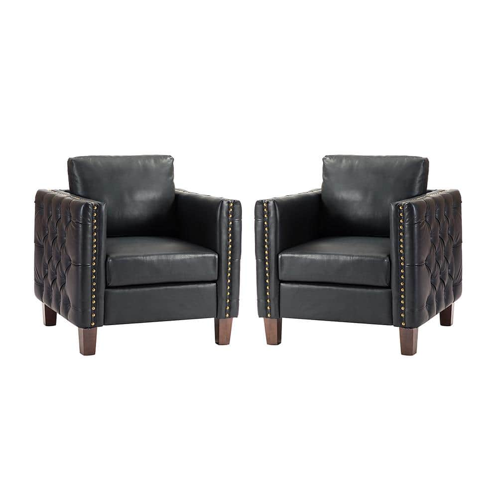 JAYDEN CREATION P1 a cido Black Club Chair with Nailhead Trim (Set of 2 ...