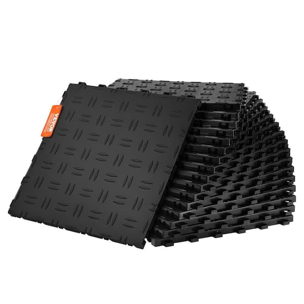 Black 12 in. x 12 in. x 0.53 in. 50 Pack Garage Floor Covering Tiles, Non-Slip Double-Sided Texture Garage Flooring Tile