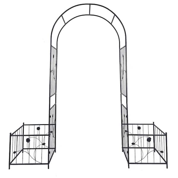 ToolCat 79.5 in. W x 86.6 in. H Metal Garden Arch Outdoor Trellis with 2 Plant Stands for Climbing Plants Support Rose, Black