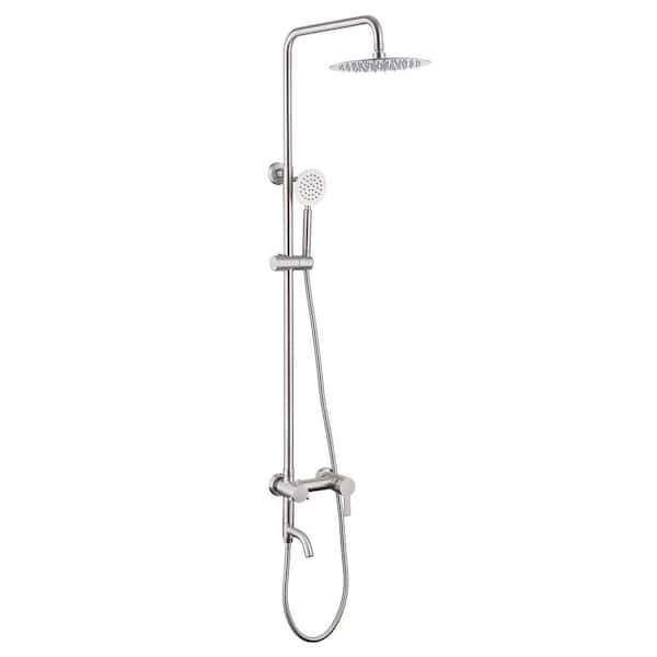 Single Handle 1-Spray Outdoor Exposed Pipe Tub and Shower Faucet 1.8 GPM Shower System Brushed Nickel Valve Included