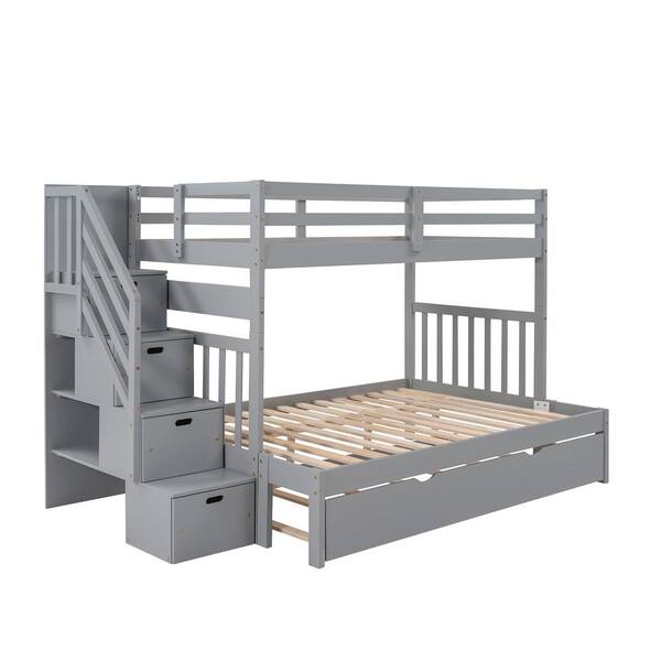 Donason Gray Twin over Twin/Full Bunk Bed with Twin Size Trundle