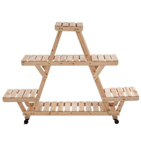FORCLOVER 56 in. L x 14 in. W x 41 in. H Indoor Outdoor Wooden Plant Stand with Wheels (4-Tier)
