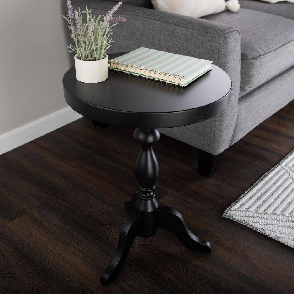 15.75 in. Round Wood Pedestal Side Table, Black - thumbnail 9