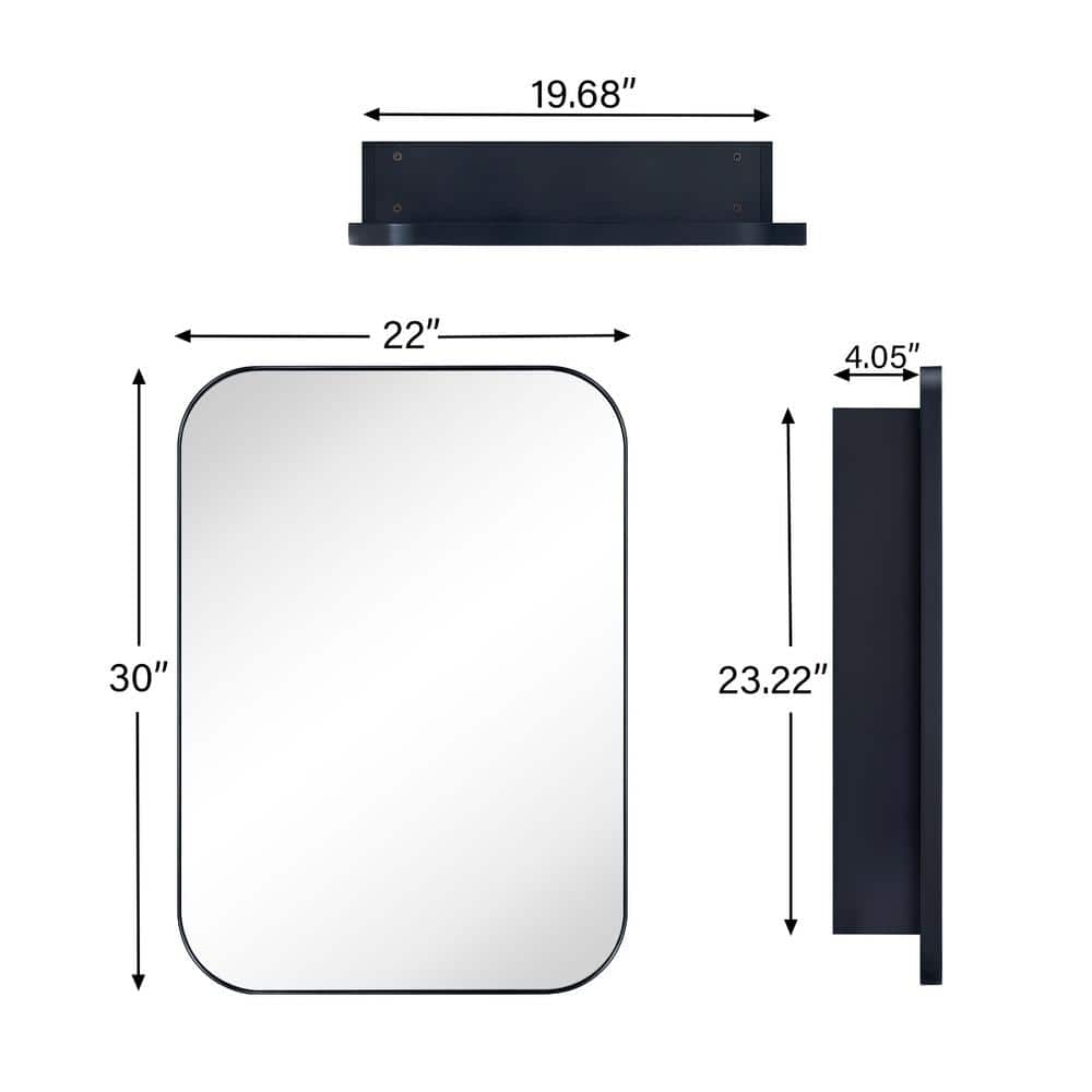Matt Black Stainless Steel Rectangular Medicine Cabinet with Mirror, 22'' x 30''