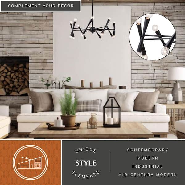 VAXCEL Drake 16-Light 29 in. Wide Matte Black Mid-Century Modern