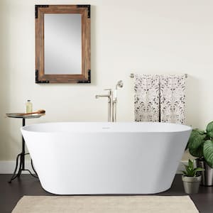 Lapopie 65 in. Solid Surface Resin Stone Flatbottom Freestanding Bathtub in Matte White