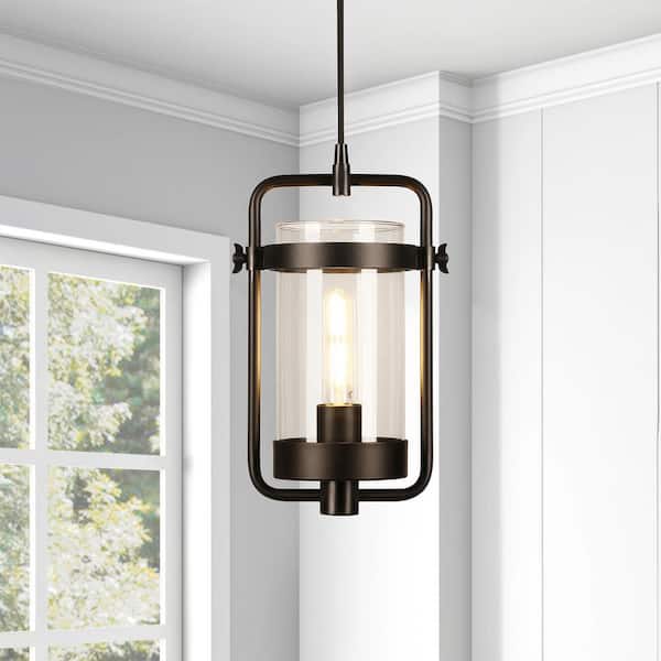 Orion Industrial Blackened Bronze Metal and Glass Pendant