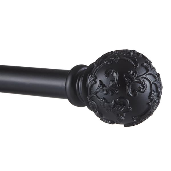 EXCLUSIVE HOME Vine 36 in. - 72 in. Adjustable 1 in. Single Curtain Rod Kit in Matte Black with Finial