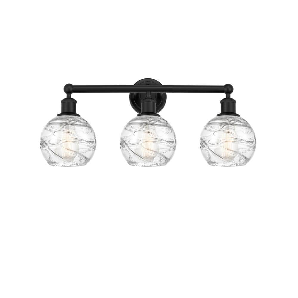 Athens Deco Swirl 24 in. 3-Light Matte Black, Clear Deco Swirl Vanity Light with Clear Glass Shade price history on PriceWatchPro