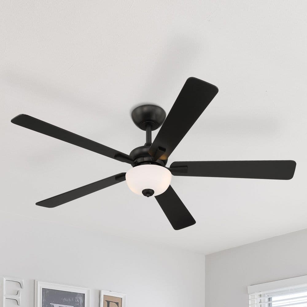 Dines 52 in. Indoor Matte Black Transitional Ceiling Fan with with (2) 3000K LED Bulbs, Frosted Shade, Remote Included price history on PriceWatchPro