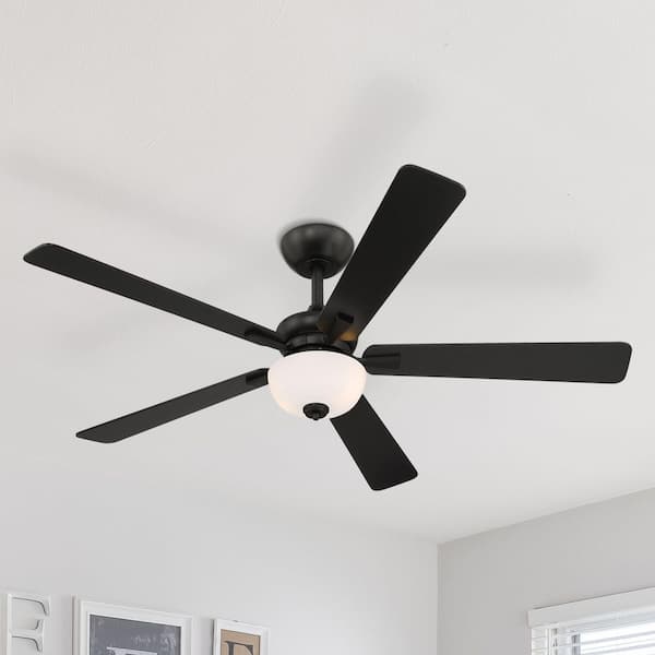 Dines 52 in. Indoor Matte Black Transitional Ceiling Fan with with (2) 3000K LED Bulbs, Frosted Shade, Remote Included