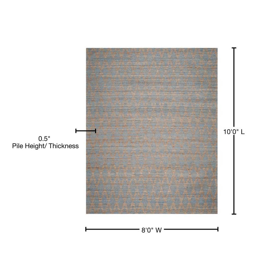 Coastal Charm Light Blue & Gold Handwoven Cotton Area Rug - 8' x 10'