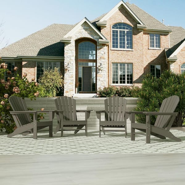 Mason Gray Poly Plastic Outdoor Patio Classic Adirondack Chair, Fire Pit Chair (Set of 4)