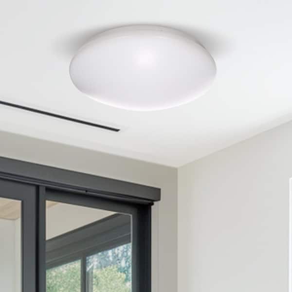 YANSUN 13 in. White 5CCT Dimmable 15/18/21-Watt Integrated LED Flush Mount Ceiling Light with White Shade
