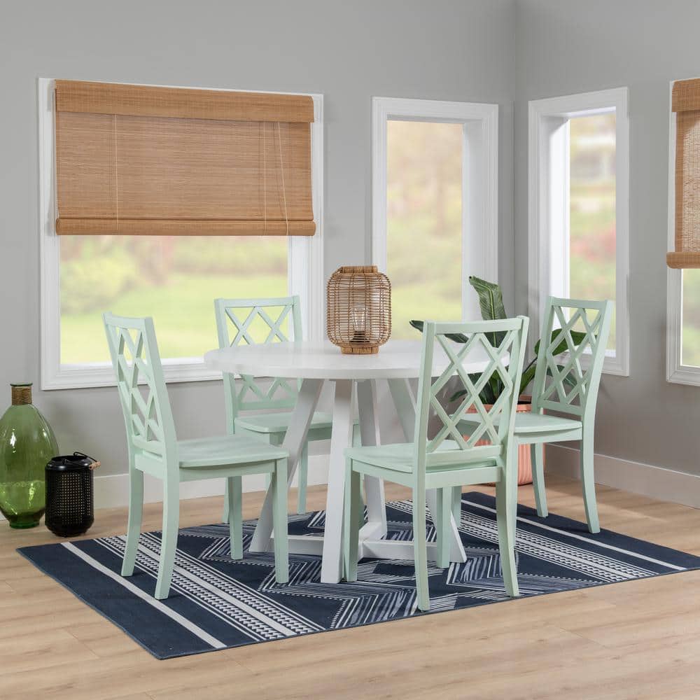 Linon Home Decor Mori 5-Piece Round White and Mint Green Wood Top