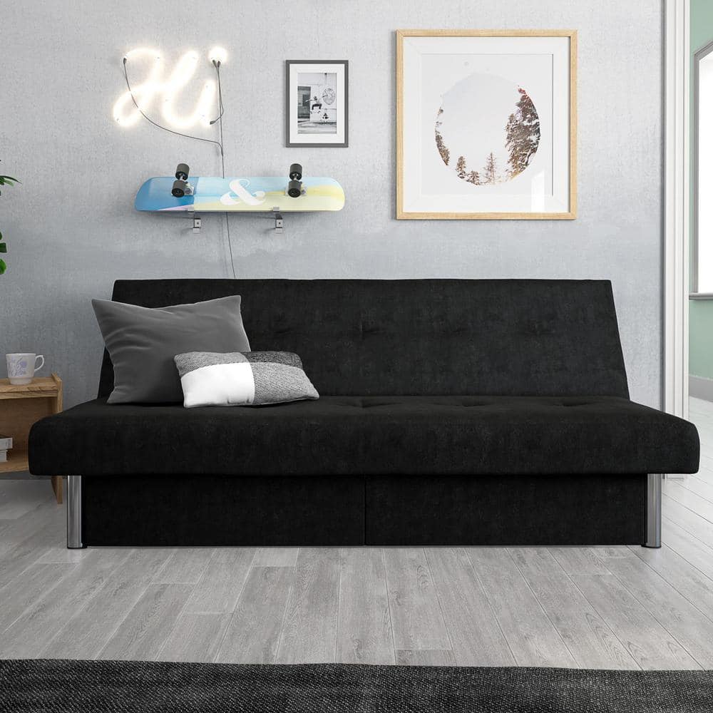 DHP Sydney Black Microfiber Storage Futon DE88176 The Home Depot