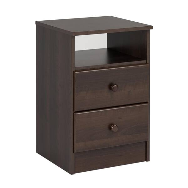 Fremont 2 Drawer Espresso Nightstand Clear Lacquered Real Wood Drawer Sides 