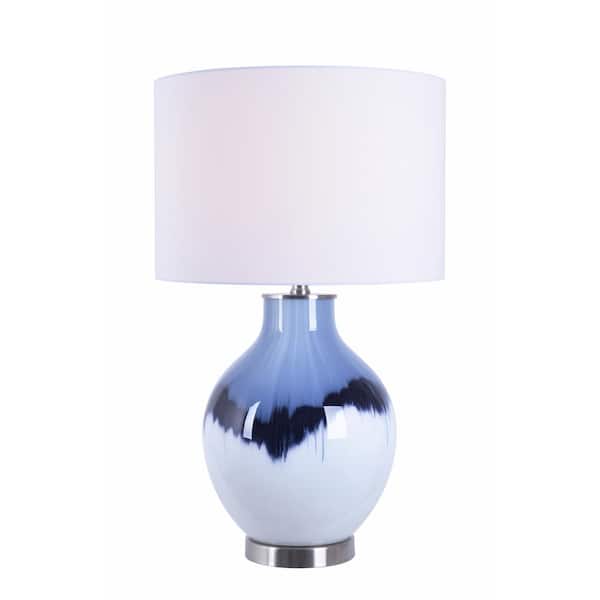 Kenroy Home Eleanor 25.5 in. White and Blue Table Lamp with White Fabric Shade