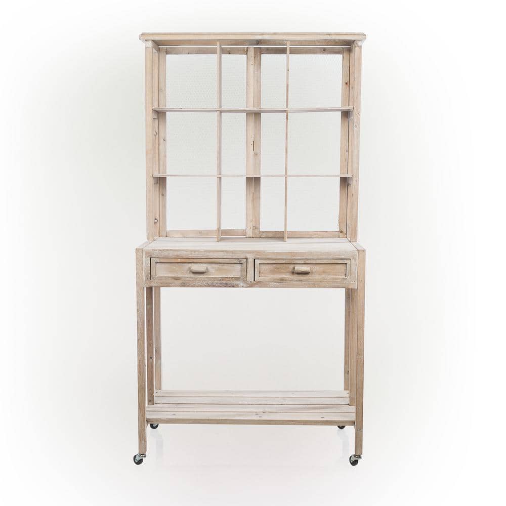 67 in. Tall Indoor/Outdoor Rustic Wooden Potting Hutch with Shelves and Dra