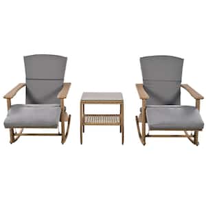 3 Pieces Wicker Patio Conversation Seating Set Adjustable Outdoor Rocking Chair with Gray Cushions and Coffee Table