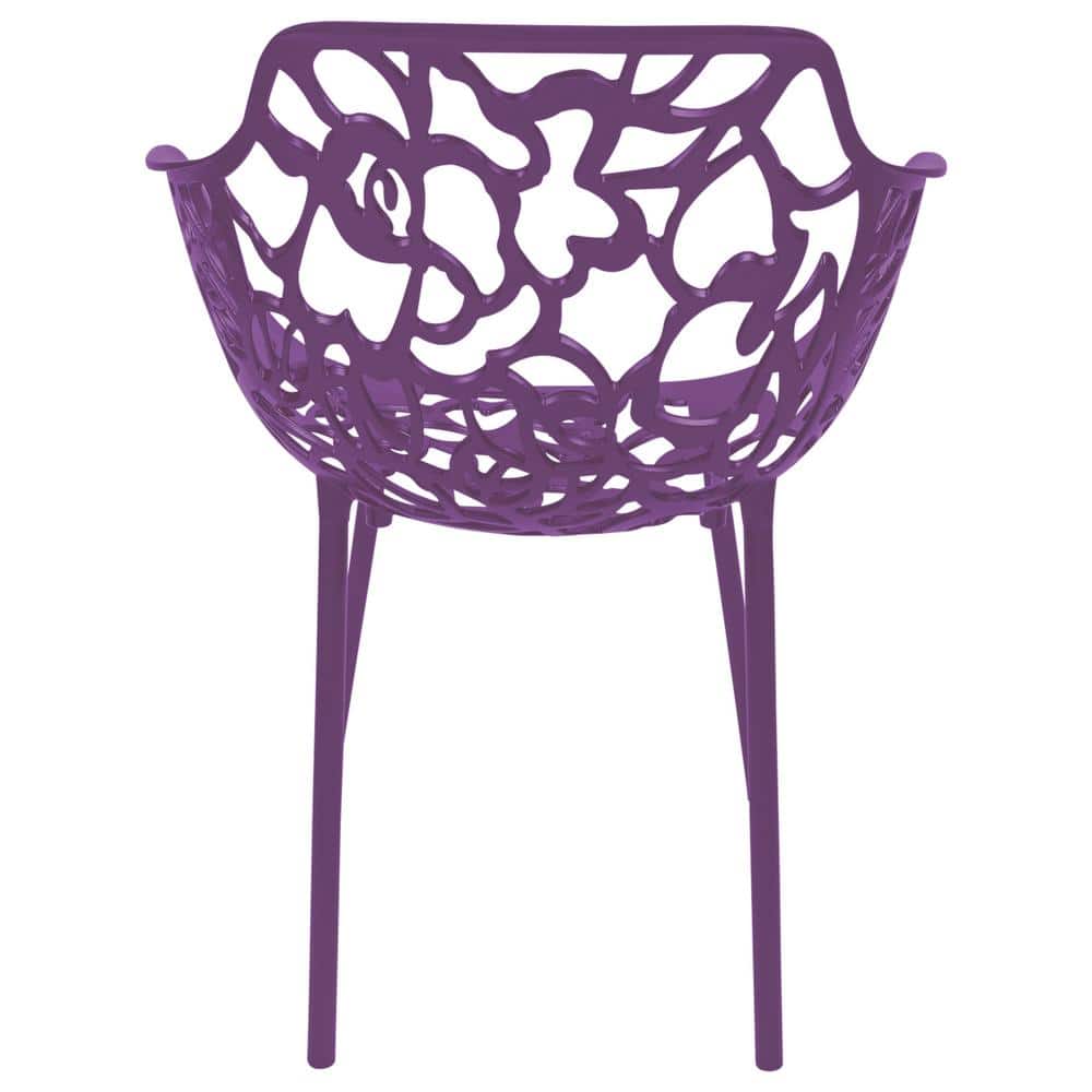 Devon Modern Purple Aluminum Outdoor Dining Armchair with Floral Design