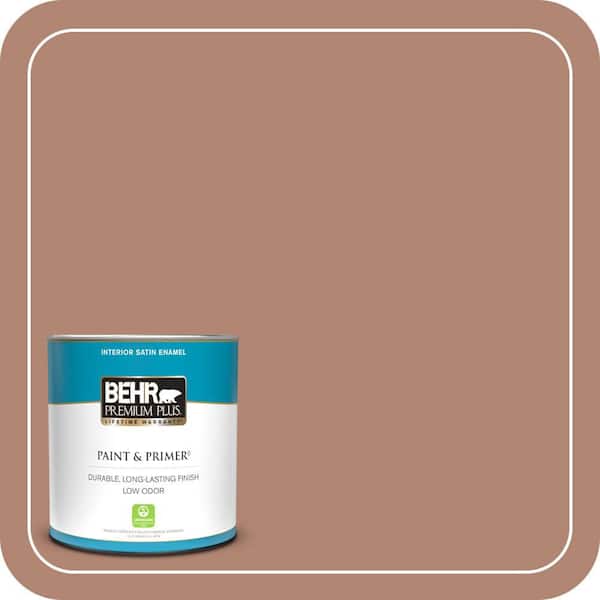 BEHR PREMIUM PLUS 1 qt. #220F-5 Light Mocha Satin Enamel Low Odor Interior Paint & Primer