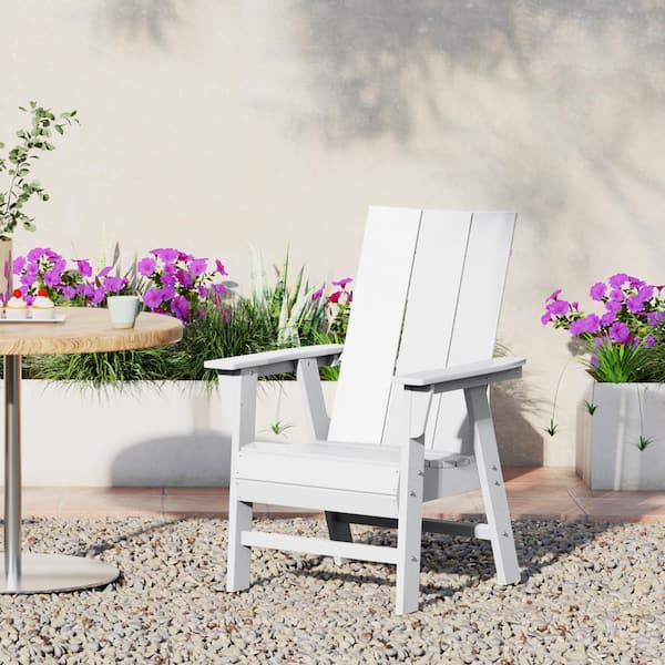 Shoreside Outdoor Patio Fade Resistant HDPE Plastic Adirondack Style Dining Chair with Arms in White